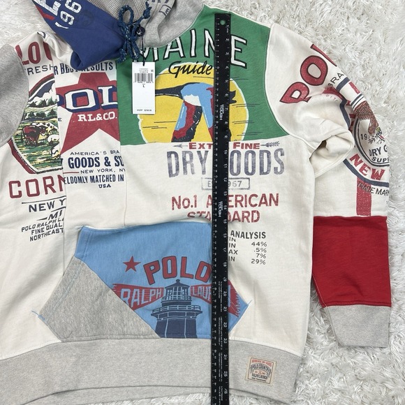 Polo Ralph Lauren Hoodie Polo Country Patchwork Multi Logo Mens Large Dry Goods - Picture 13 of 13